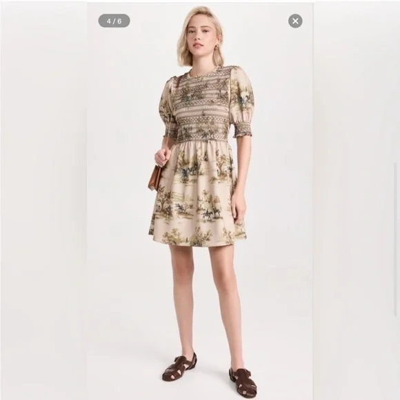 New Hill House Vivi nap mini dress in multi equestrian toile stretch crepe - Picture 3 of 12